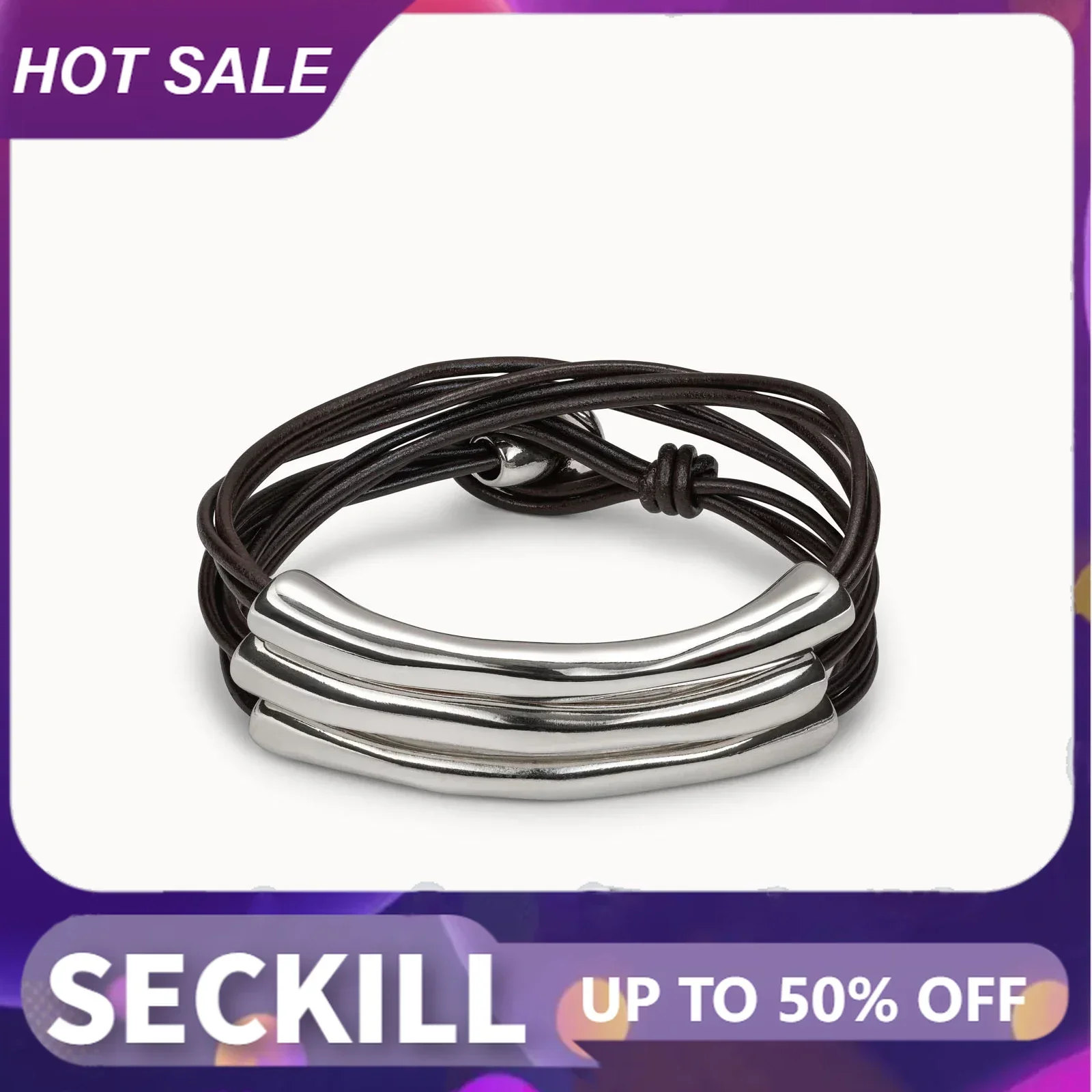 2024 AHAUNO Original New Product Spain Jewelry Style Multi layered Tube Leather Rope Bracelet Women's High Quality Gift