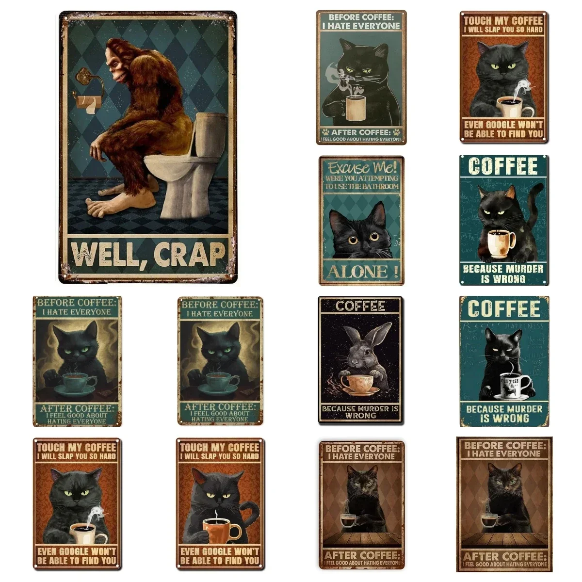 1pc Metal Sign Black Cat Coffee Because Murder is The Wrong Metal Logo Logo Home Gate Garden Bar Restaurant Cafe 8x12 Inch