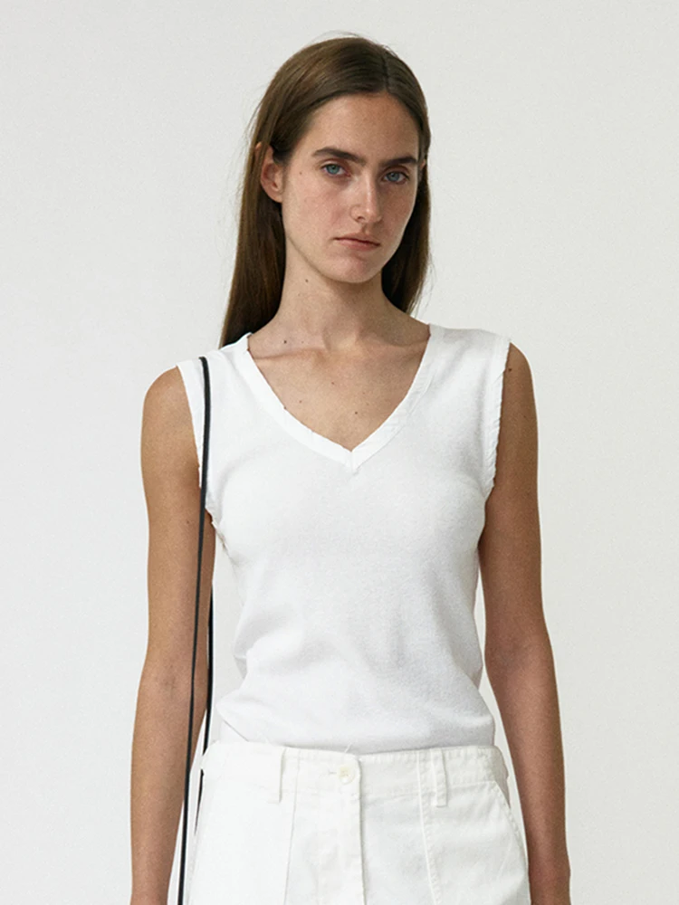 

Однотонный жилет с v-образным вырезом, женский базовый летний топ, повседневная одежда из смеси хлопка, трикотажная одежда Dring Sle