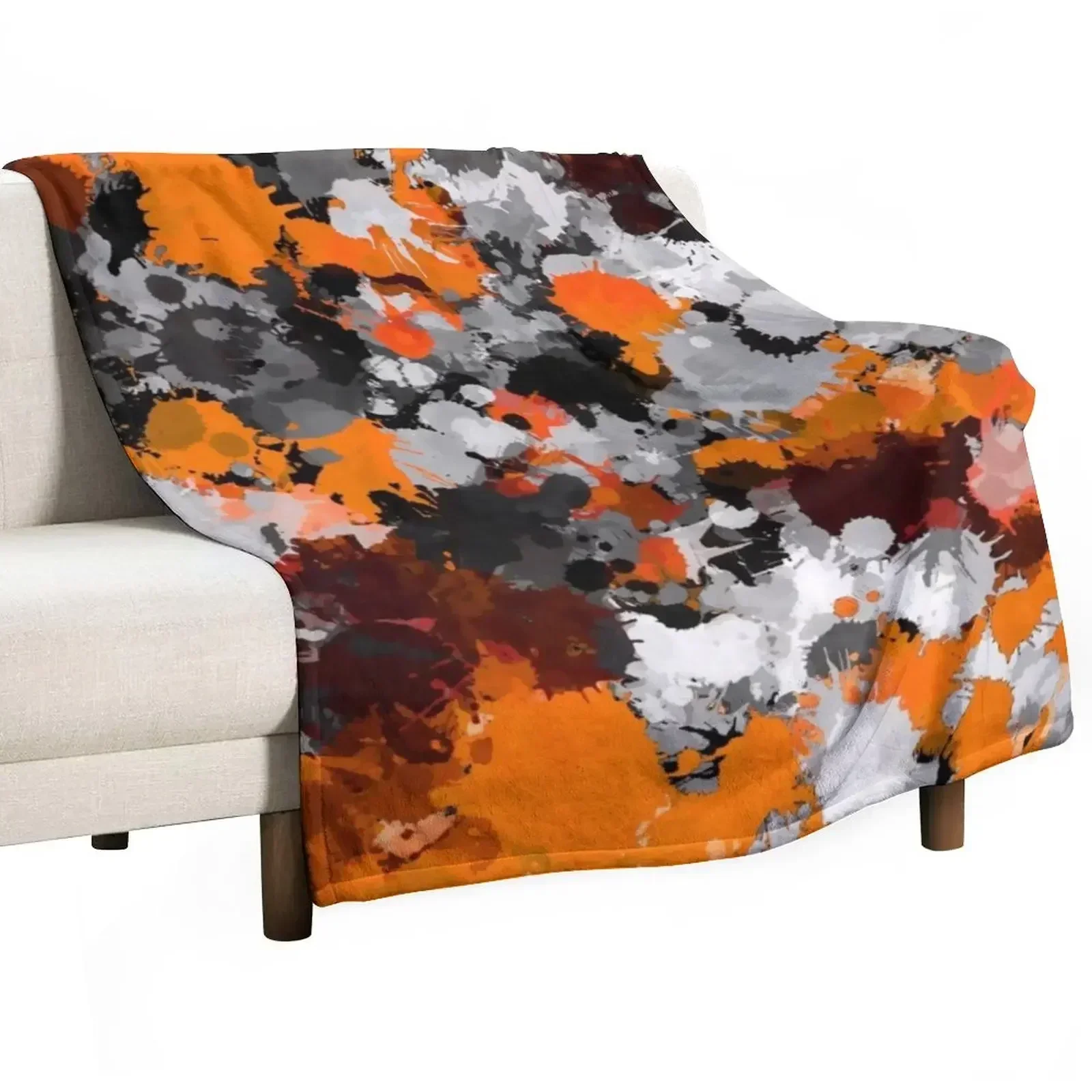 

Orange and Grey Paint Splatter Throw Blanket Hairys Single for sofa bed plaid Blankets