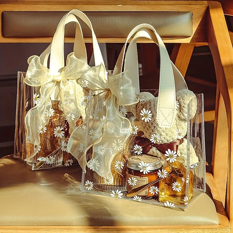 Portable Transparent Daisy Design Gift Bag - Perfect for Parties, Weddings, Special Occasions