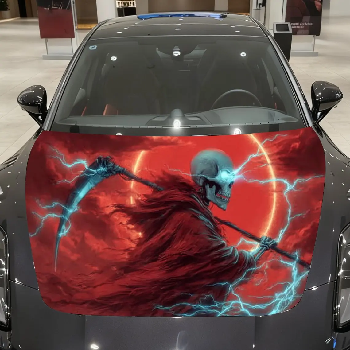 

Thunder Flame Death God Car hood packaging sticker, PVC material, self-adhesive waterproof, anti-slip paint, car exterior decora