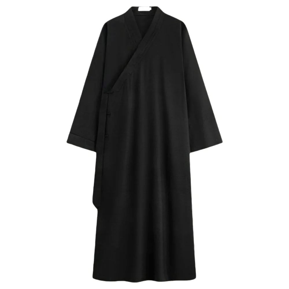 完全な道教制服セット-クロスカラー-ロングガウン-伸縮性パンツ-道教帽子-軽量瞑想服-男性用