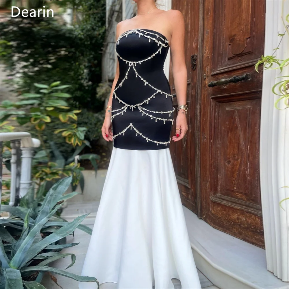 

Customized Women Evening Gown Formal Dearin Strapless A-line Floor Length Skirts Draped Sleeveless Beading Bespoke Occasion Dres