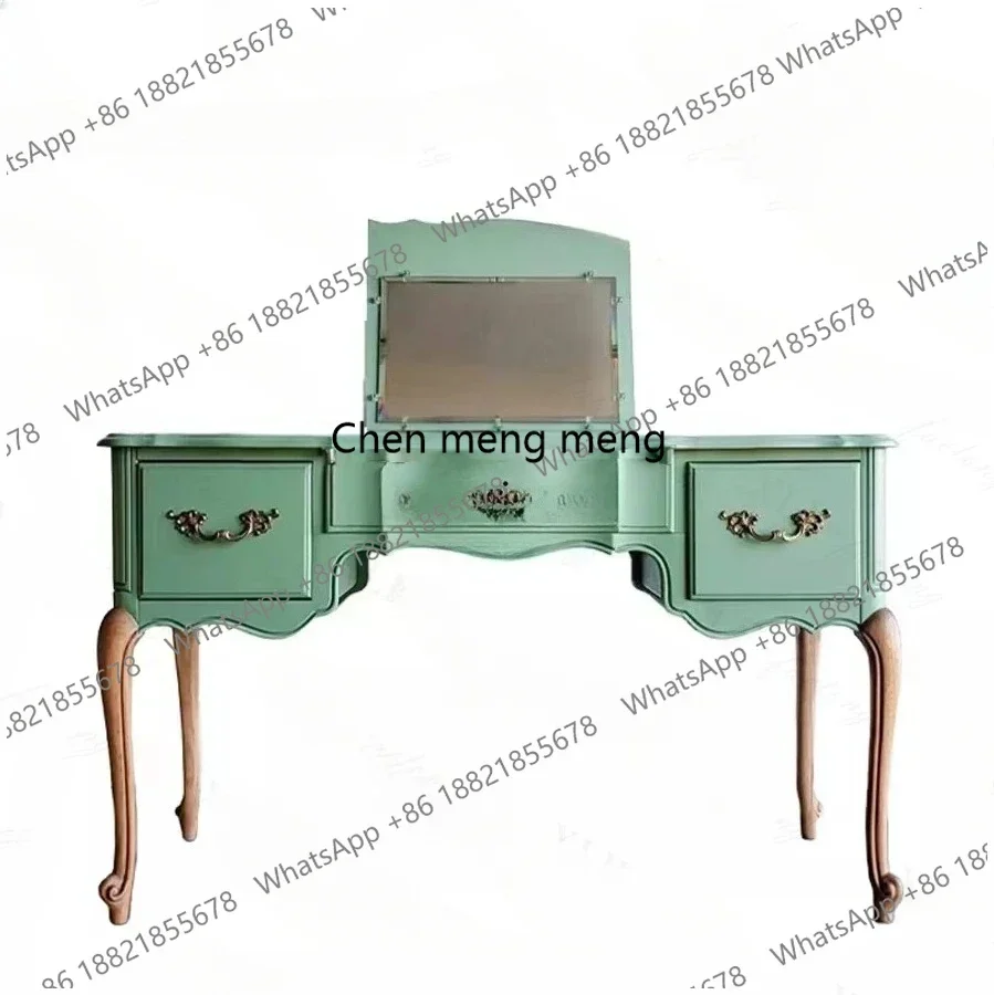 Z136French retro solid wood dresser, old contrasting colors, flip cover makeup table, simple engraving
