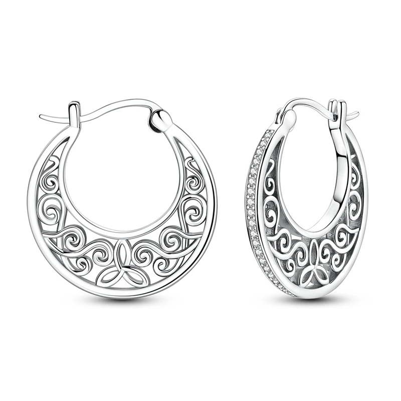 

925 Sterling Silver Earrings Women Sparkling Vintage Pattern Hoop Earring For Anniversary Wedding Jewelry Gifts