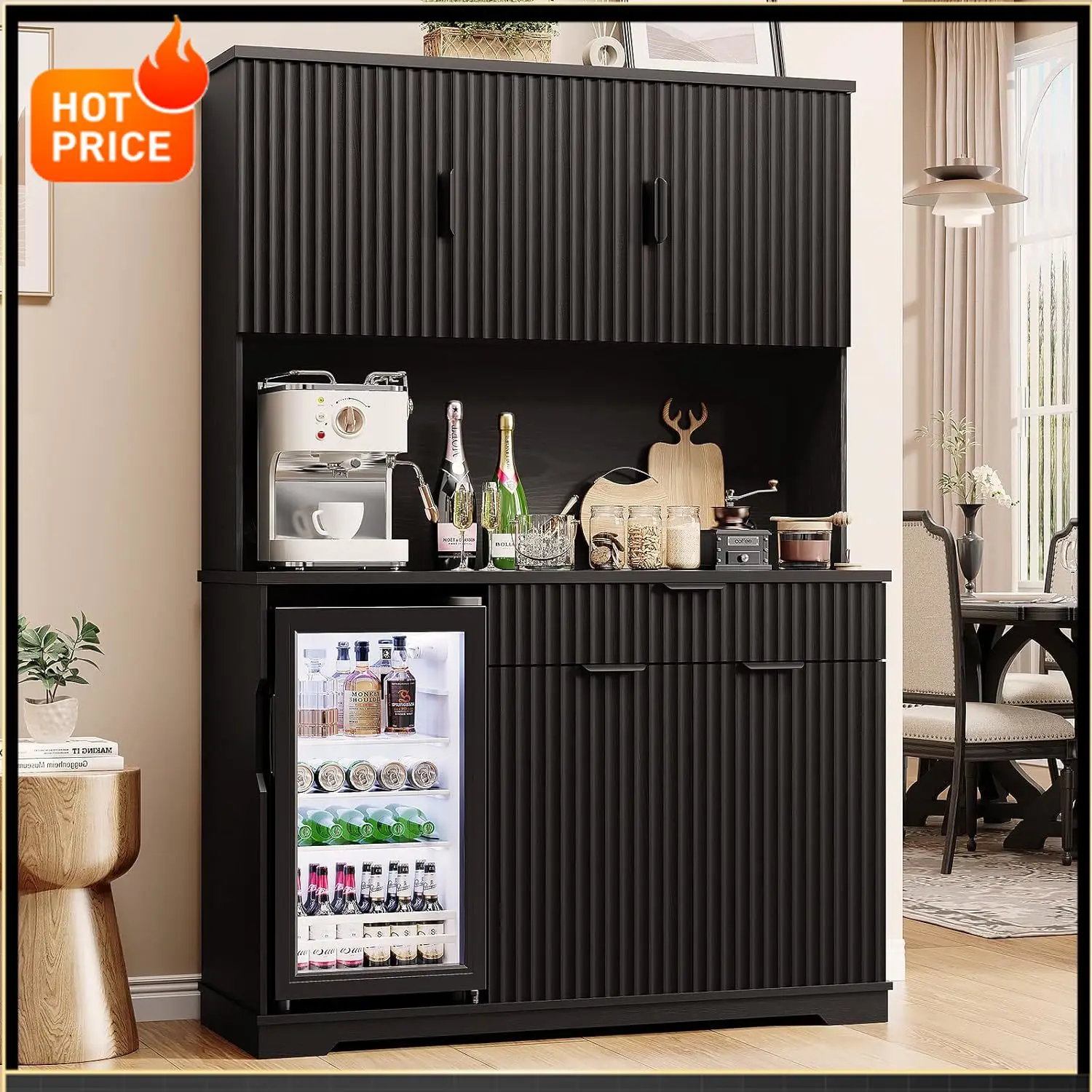 

Бестселлер: 69-дюймовый кухонный шкаф-буфет с холодильником (холодильник в комплекте), рифленый кофейный шкаф-бар с выдвижной секцией для хранения, высокие винные барные шкафы