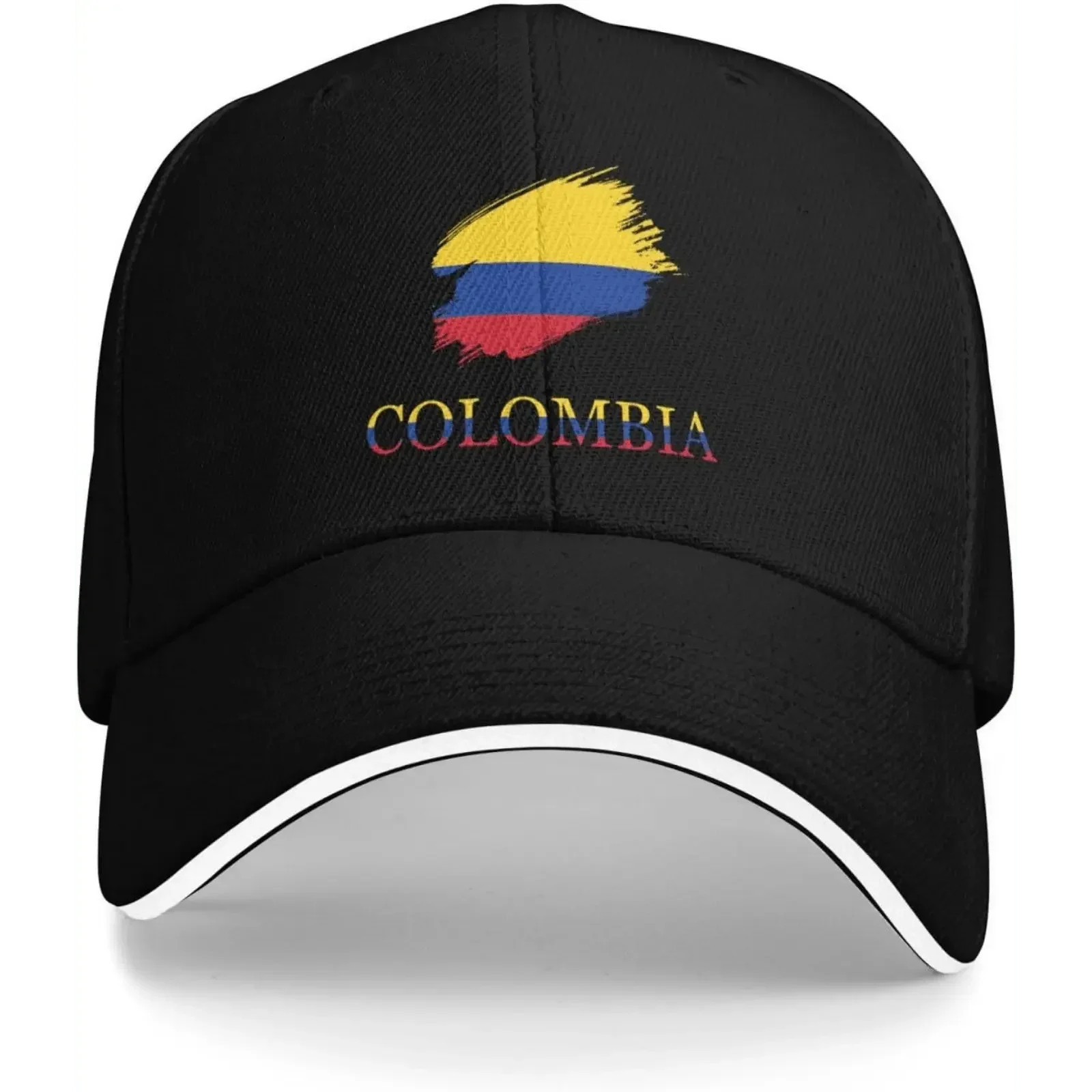 Black Trucker Hat - Colombian Flag Print Unisex Sandwich Dad Cap with Peaked Brim, Adjustable Metal Clasp, UV Resistant, Casual, Sun Protection, Protects, Outdoor Activities Ready for Golf & Hiking