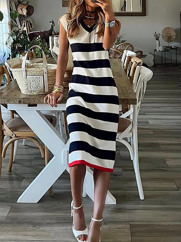 Split Maxi Dress Summer Women 2023 Loungewear Fashion Party Dress senza maniche Sexy Striped Ladies Dress Streetwear Dropshipping