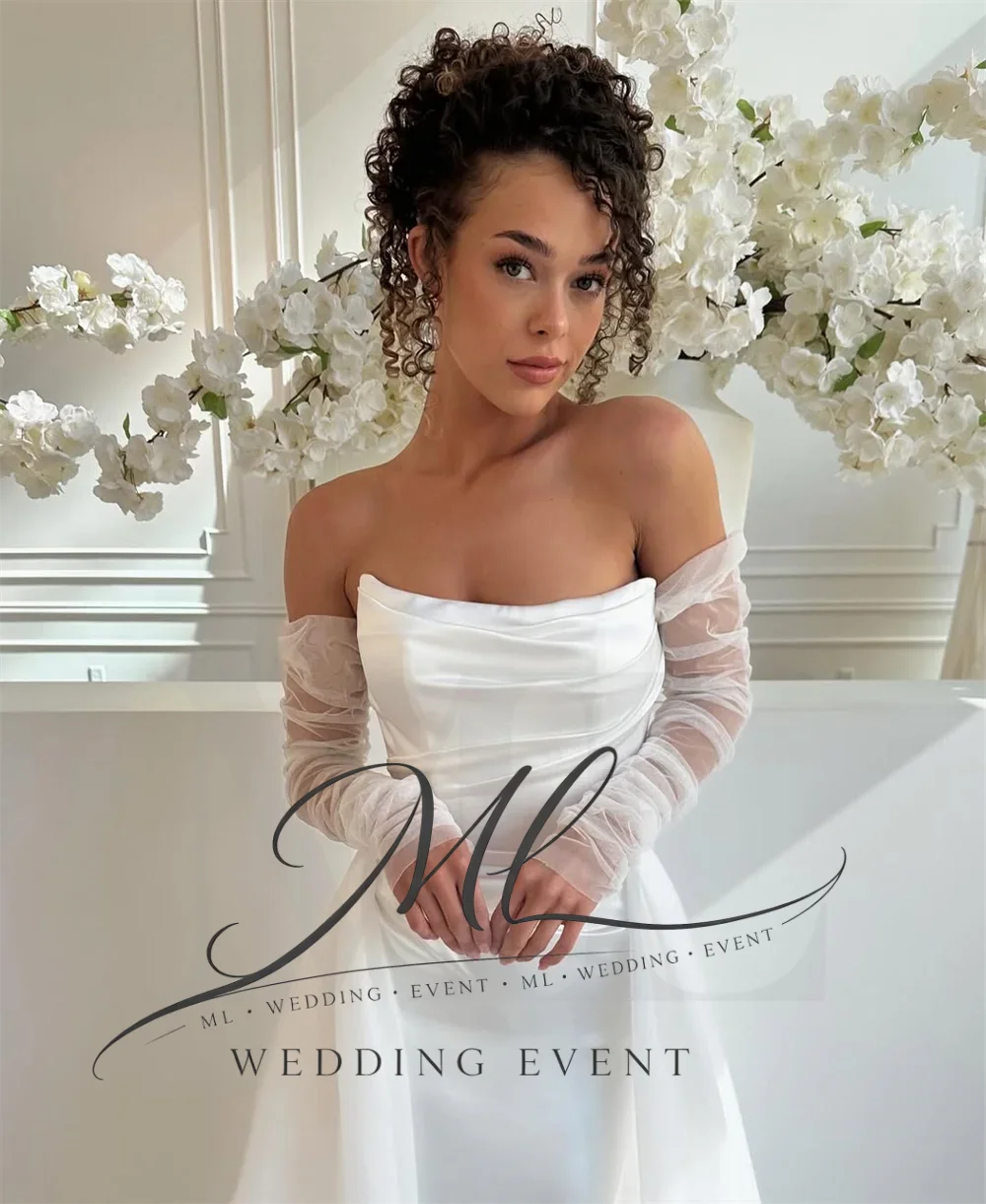 ML Customized Satin Wedding Dress Ruched Bust Bridal Dress Flowy A-Line Skirt Bridal Gown for Formal Bridal Events New Arrival