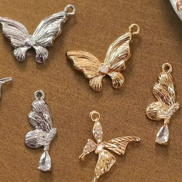 

2 шт. Золотая бабочка с цирконием, микро-набор, кулон с медным покрытием, настоящее золото, сделай сам, элегантный ювелирный аксессуар ручной работы