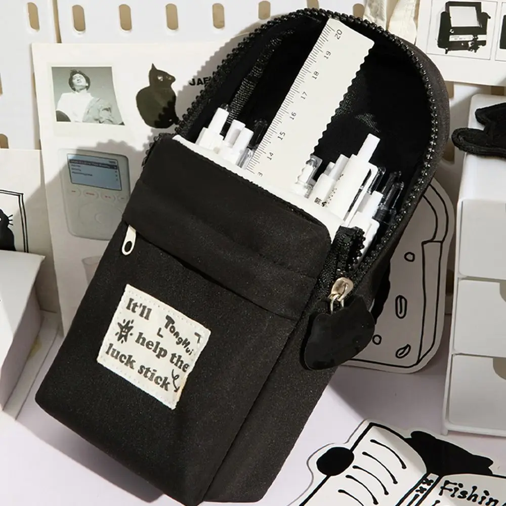 Multi Functional Black Cat Pencil Case Embroidery Pattern Backpack Shape Stationery Bag Stationery Organizer Students