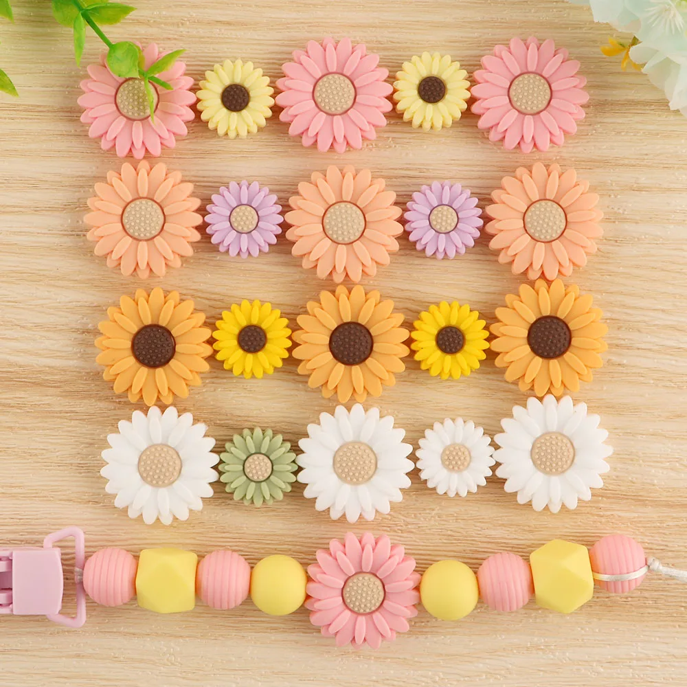 5/10Pcs Flower Silicone Beads Sunflower Focus Beads Food Grade For Jewelry Making DIY Necklace Pacifier Chain Accessories