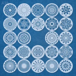 Rodada Mandala Geometria Stencils, Pintura de parede DIY, Scrapbook Coloring, Embossing Album, Modelo decorativo, 13cm, 24pcs por conjunto