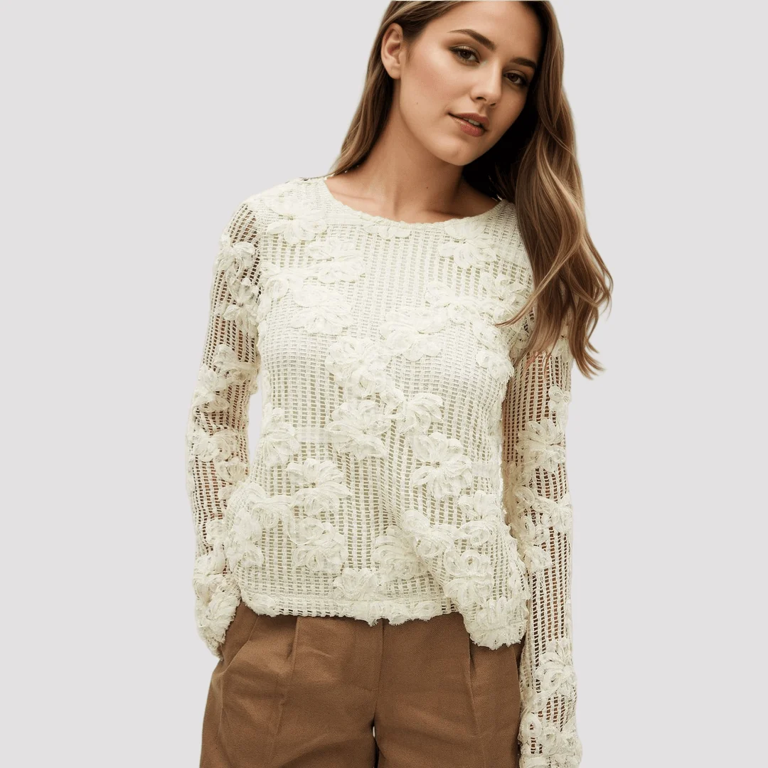 

2025 Autumn Women Hollow Out Crochet Knit Top Long Sleeve Pullover Elegant Slim Fit Sweater Blouse