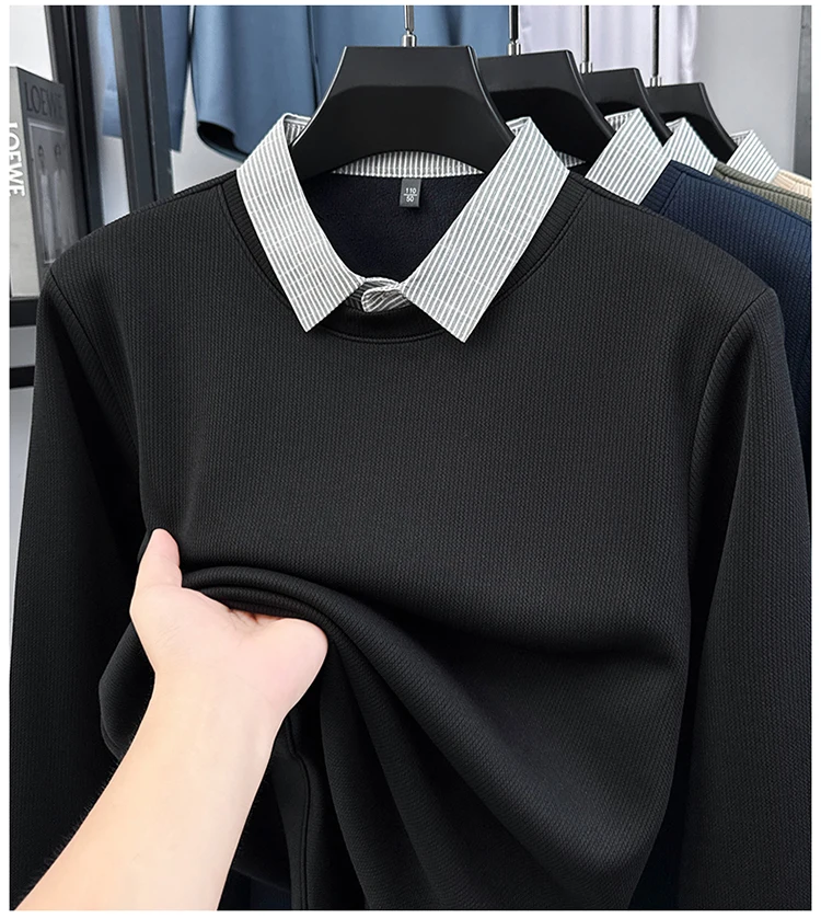 Hochwertiger gefälschter zweiteiliger Reverspullover für Herren, neue Mode, hautfreundlich, Komfort, Plüsch, warm, luxuriös, Trend, lässiger Pullover – Detail 11