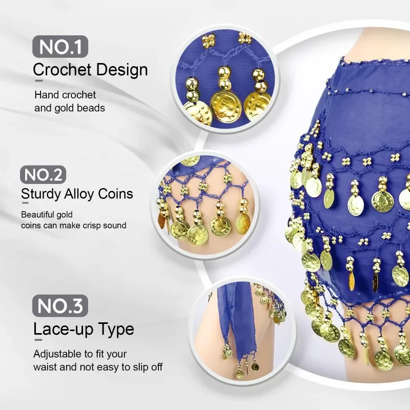 1 قطعة وشاح الورك للرقص الشرقي تنورة شيفون التفاف وشاح المهنية تنورة زي مع العملات المعدنية لليوجا الرقص الشرقي ، الخريف ، الهالوين