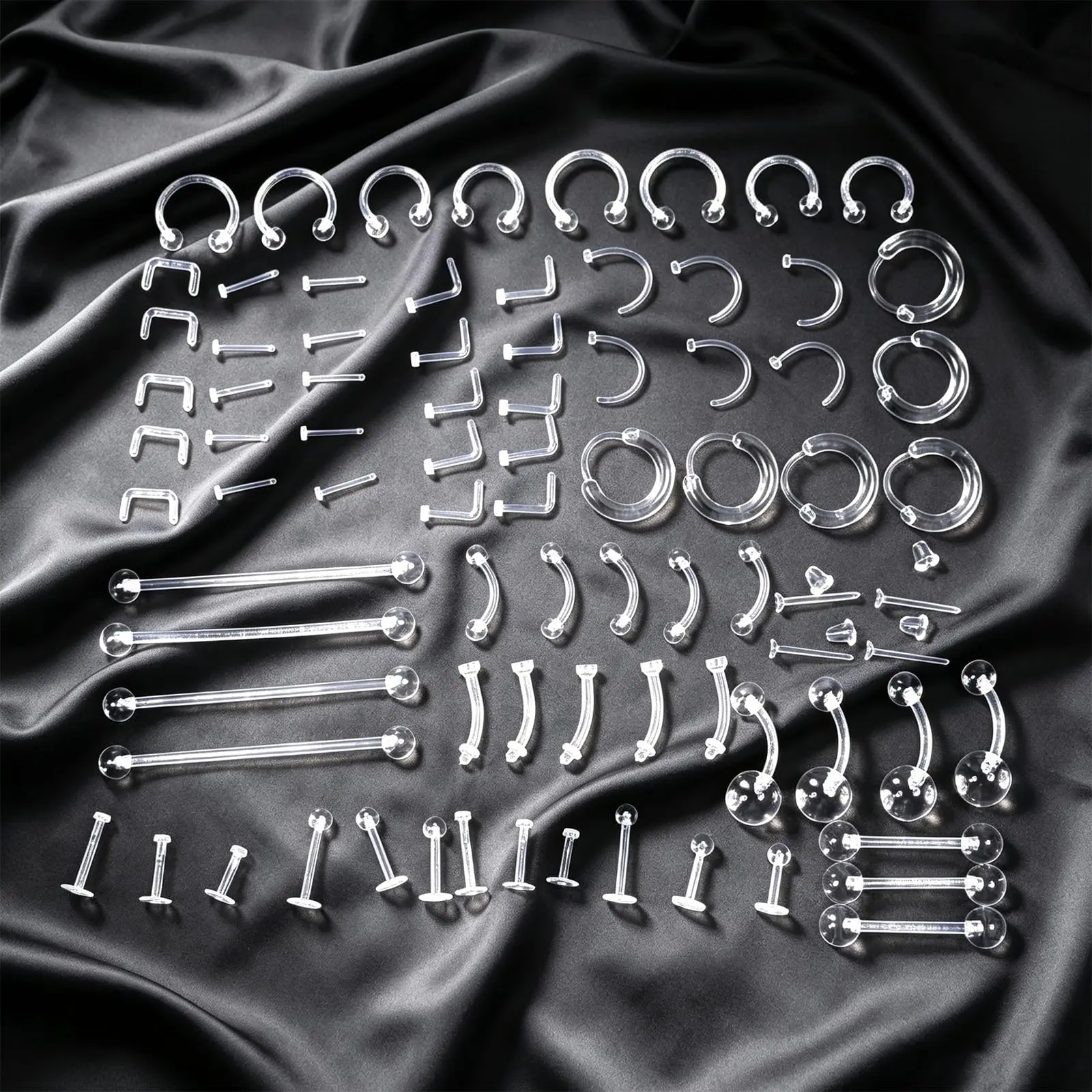 82pcs Set Clear Piercing Retainer Plastic Body Jewelry for Nose Eyebrow Lip Ear Navel Tongue Industrial Invisible Earrings