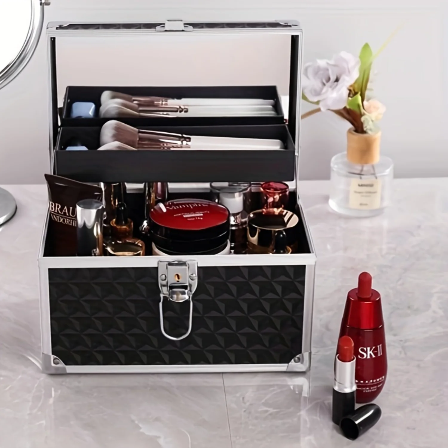 Makeup Train Case with Mirror | Cosmetic Organizer Box - Ideal for Makeup and Cosmetology