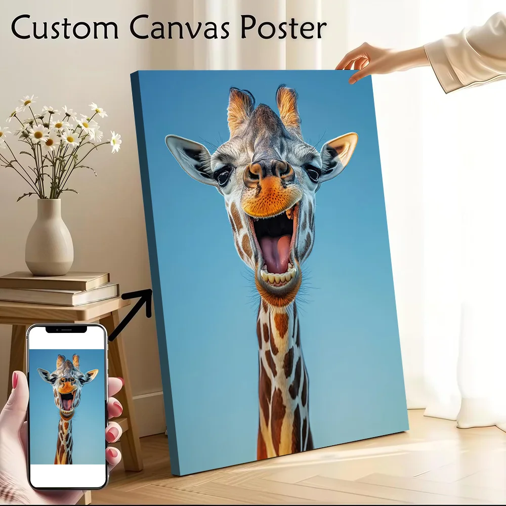 Funny Giraffe Yelling Canvas Poster Wall Art Customizable High Quality Printed Picture for Modern Home Decoration Ornaments Room