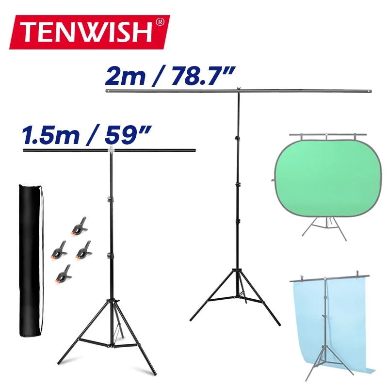 TENWISH Supporto per fondale in vinile a forma di T da 2 m Sistema di supporto per sfondo in PVC per la ripresa di prodotti Chroma Key Green Screen