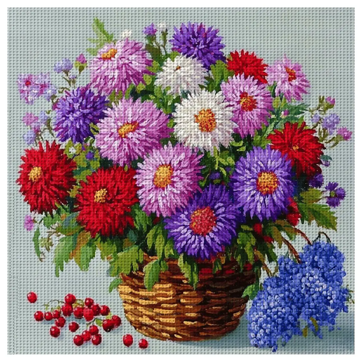 1 Stück 40X40CM/15,74 Zoll Blumen-Stempelkreuzstich-Set DIY-Kit 11CT/14CT DIY Stickerei-Set DIY Kreuzstich-Set