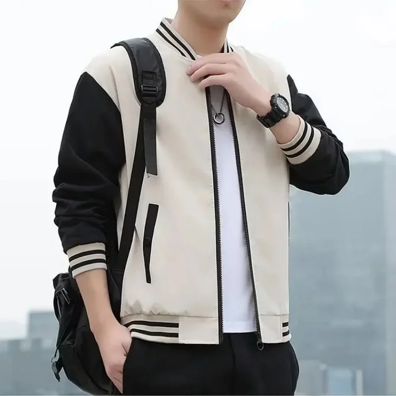 2025 Fashion youth zipper coat long sleeve contrast collar sweatshirt casual men's fashion Korean thin baseball uniform coat