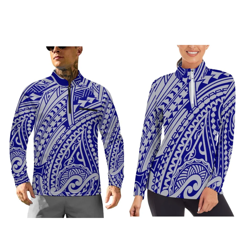 Long-Sleeved Sportswear For Autumn And Winter Sporty Couple Outfits With Polynesian Floral Patterns Customizable Couple Outfits