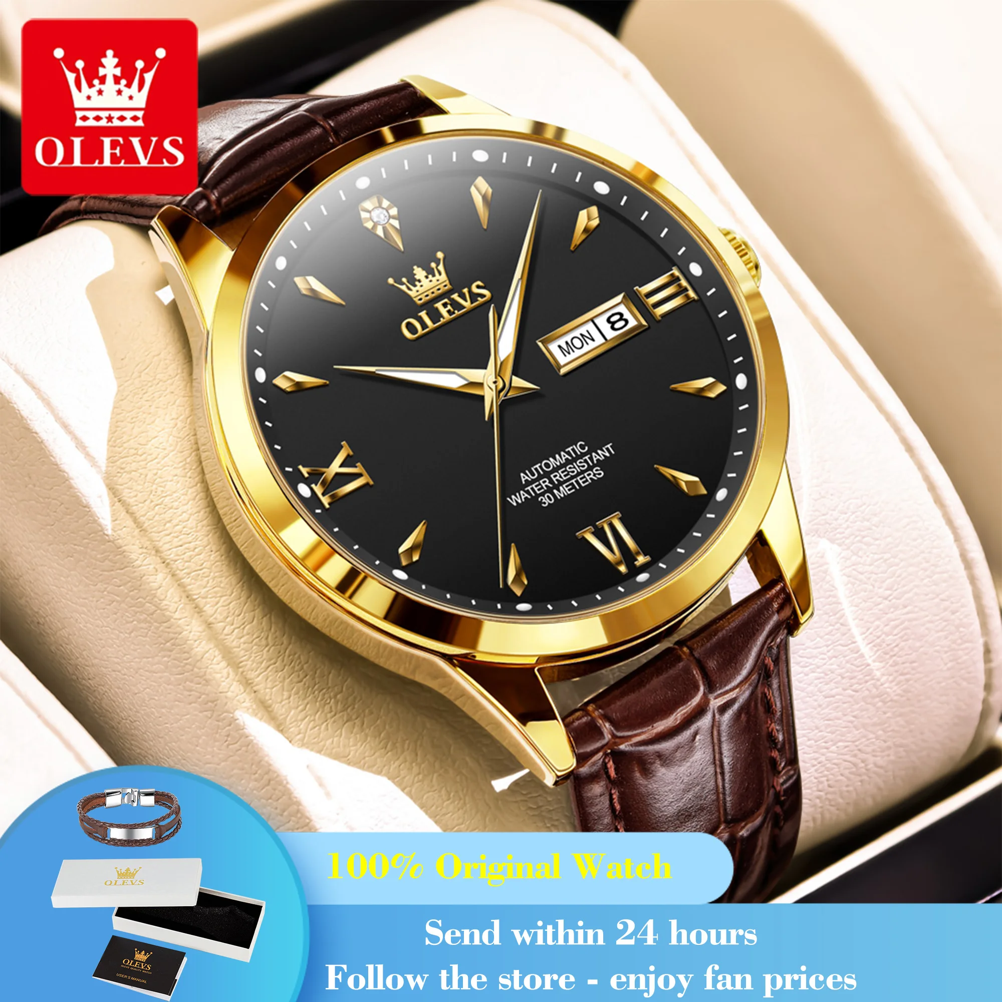 

OLEVS 9956 Men Automatic Watch Classic Dual Calendar Mechanical Watch For Men Fashion Waterproof Luminous Business Wristwatch
