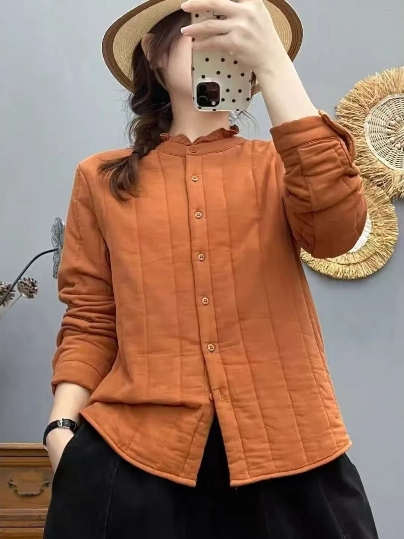 

Женское свободное хлопковое джинто, весна-осень-зима, кружевной воротник с цветочным принтом и воротником-стойкой, повседневное длинное пальто све