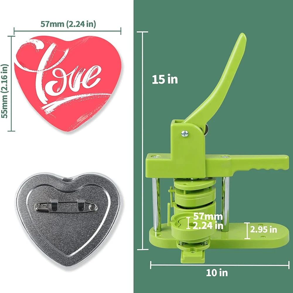 Heart-Shaped Pin Badges Making Machine, 57MM Pin Badges Button Punching Press, DIY Badges Maker Machine for Heart Button Making