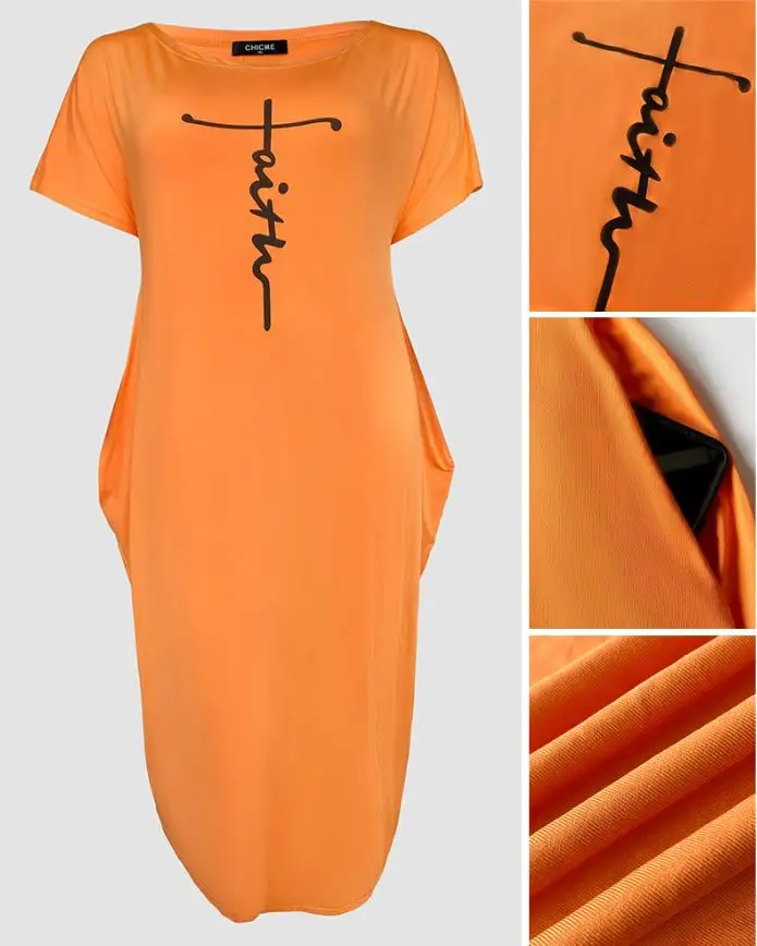

plus Size Casual Maxi Dress with Pocket Skew Neck Short Sleeve Letter Print Comfortable Women's Long Dress