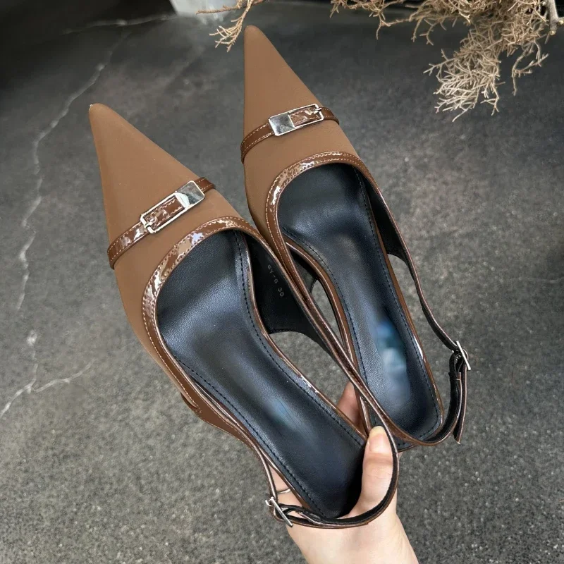 Puntschoen Pompen Vrouwen Sexy Lage Hak Kantoor Hoge Hakken Mode Elegante Slingback Schoen Vrouwen Designer Merk Muilezels Sandalen Dames