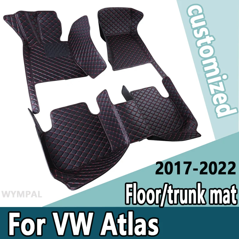 Tapetes de couro de luxo para VW, esteiras para VW Atlas Teramont CA1 2017-2022, Auto Peças Interiores Tapete Tapete, Acessórios de carro