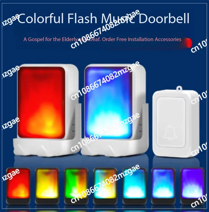 7 Colors Flash Light Wireless Music Doorbell for Deaf & Hard of Hearing, Adjustable Music