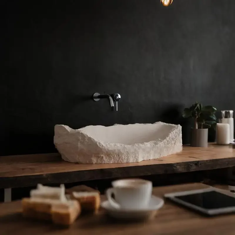 #Handmade Raw Huangdong Marble Sink - Undermount Thin Edge Single Basin,Custom Kitchen/Vanity Sink, Super Narrow Rim, Not Artifi