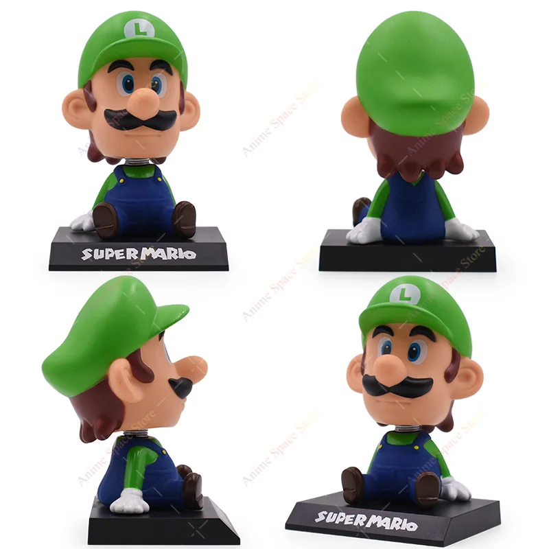 ตัวเลขการกระทํา Mario Luigi เขย่าหัวผู้ถือโทรศัพท์ตุ๊กตา PVC อะนิเมะอุปกรณ์ต่อพ่วงเขย่าหัวโทรศัพท์เครื่องประดับรถของเล่น