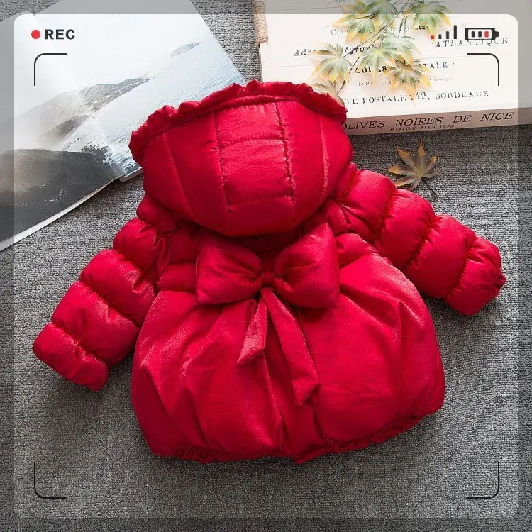 Winter new Korean version children's thickened baby girl mid long down cotton jacket, girls' hooded fashion cotton jacket hair r