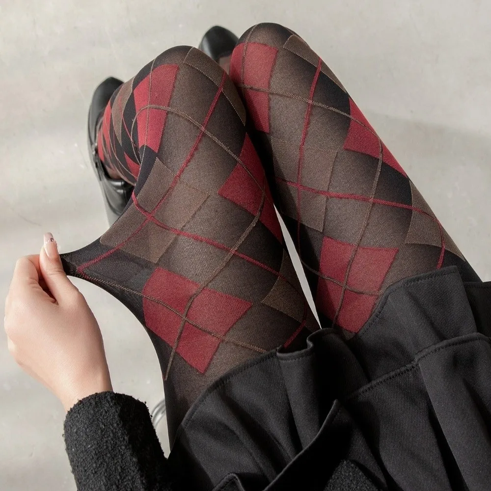 Sweet JK Lolita Plaid Pantyhose Retro Breathable Silk Stockings Comfortable Japanese Style Thigh High Stockings Daily Wear
