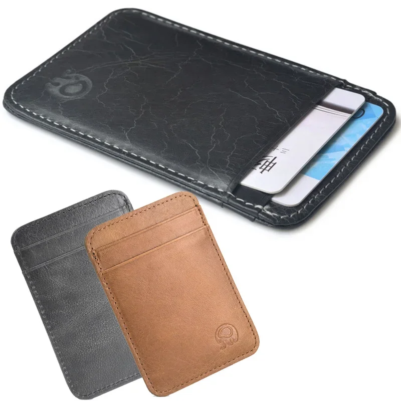 Mode Echt Lederen Dunne Bank Creditcard Case Mini-Kaart Portemonnee Mannen Bus Kaarthouder Cash Change Pack Business Id Pocket