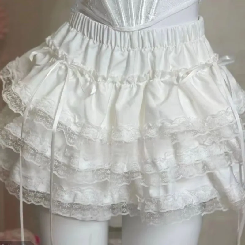 Mini Skirts Women Sweet High Waist Lace Patchwork Vintage Puffy Layered Cake Skirt Female Y2k Aesthetic Fashion