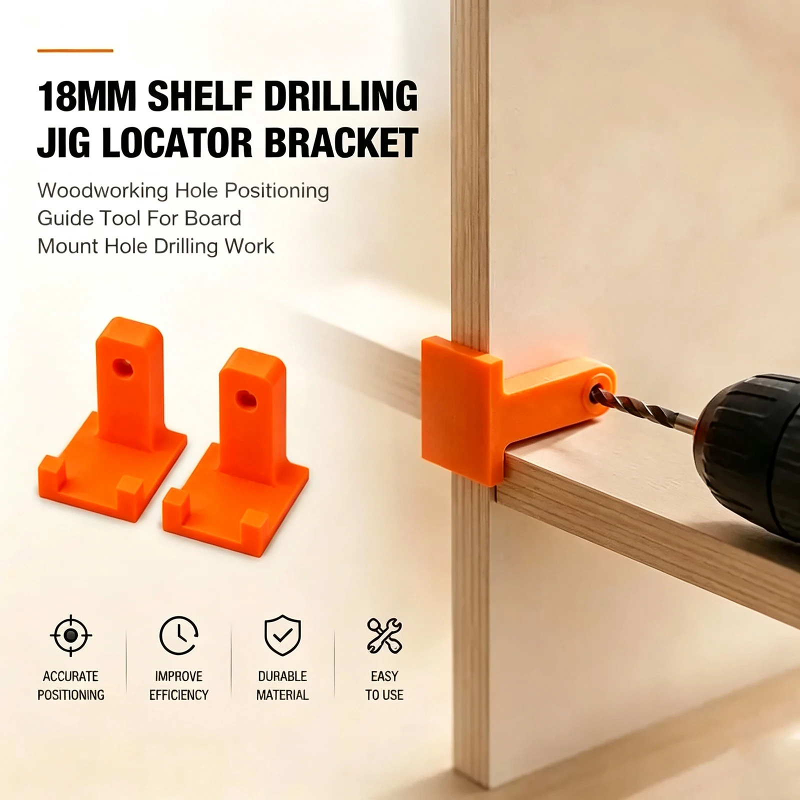 18mm Shelf Drilling Jig Locator Bracket Woodworking Hole Positioning Guide Tool For Board Mount Hole Drilling Work-2Pcs