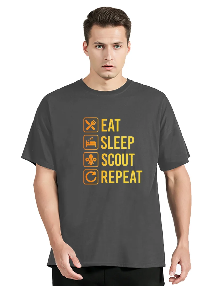 Eat Sleep Scout Repeat Funny T-Shirt Boy Scouting Men T Shirts Short Sleeve Trend Clothing 100 % Cotton T Shirt For Boy Tees