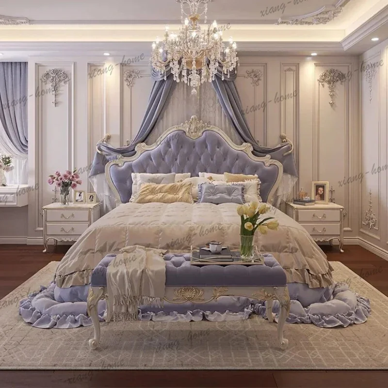 FG Wooden Modern Simple European Bed Headboard Royal Princess Floor Bedding Bed Luxury Design Letto Matrimoniale Bedroom Furnitu