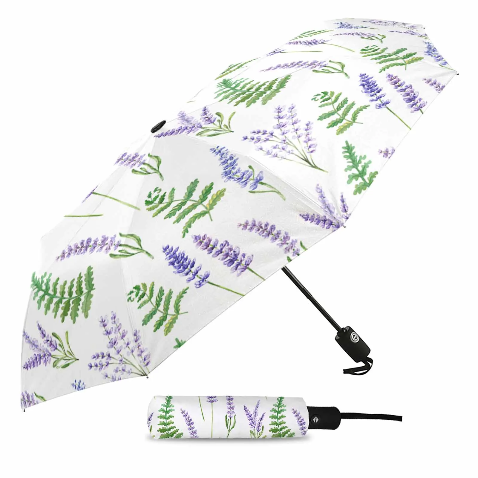 Lavender Texture Automatic Umbrella Travel Folding Umbrella Portable Parasol Windproof Umbrellas