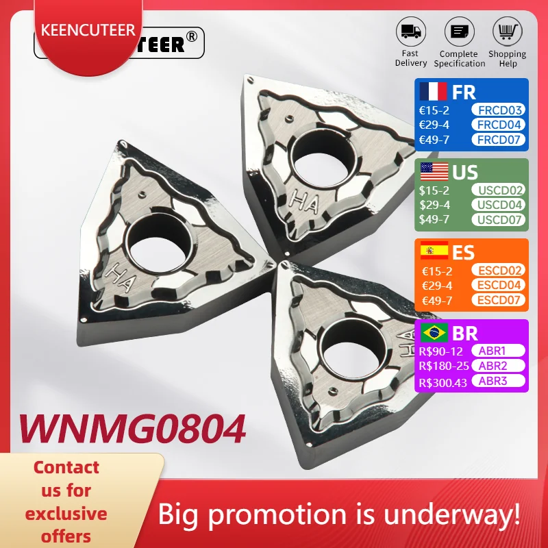 

WNMG 080402 WNMG 080404 WNMG 080408 HA H01 Твердосплавная вставка для алюминия MWLNR Внешний токарный инструмент Лезвие Токарный станок Детали Фреза с ЧПУ