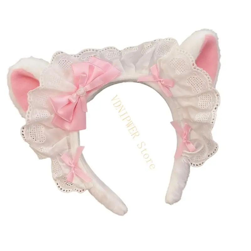 Plush Anime Hair Accessory Cats Ears Bows Design Adjustable Headbands For Cosplay D08E