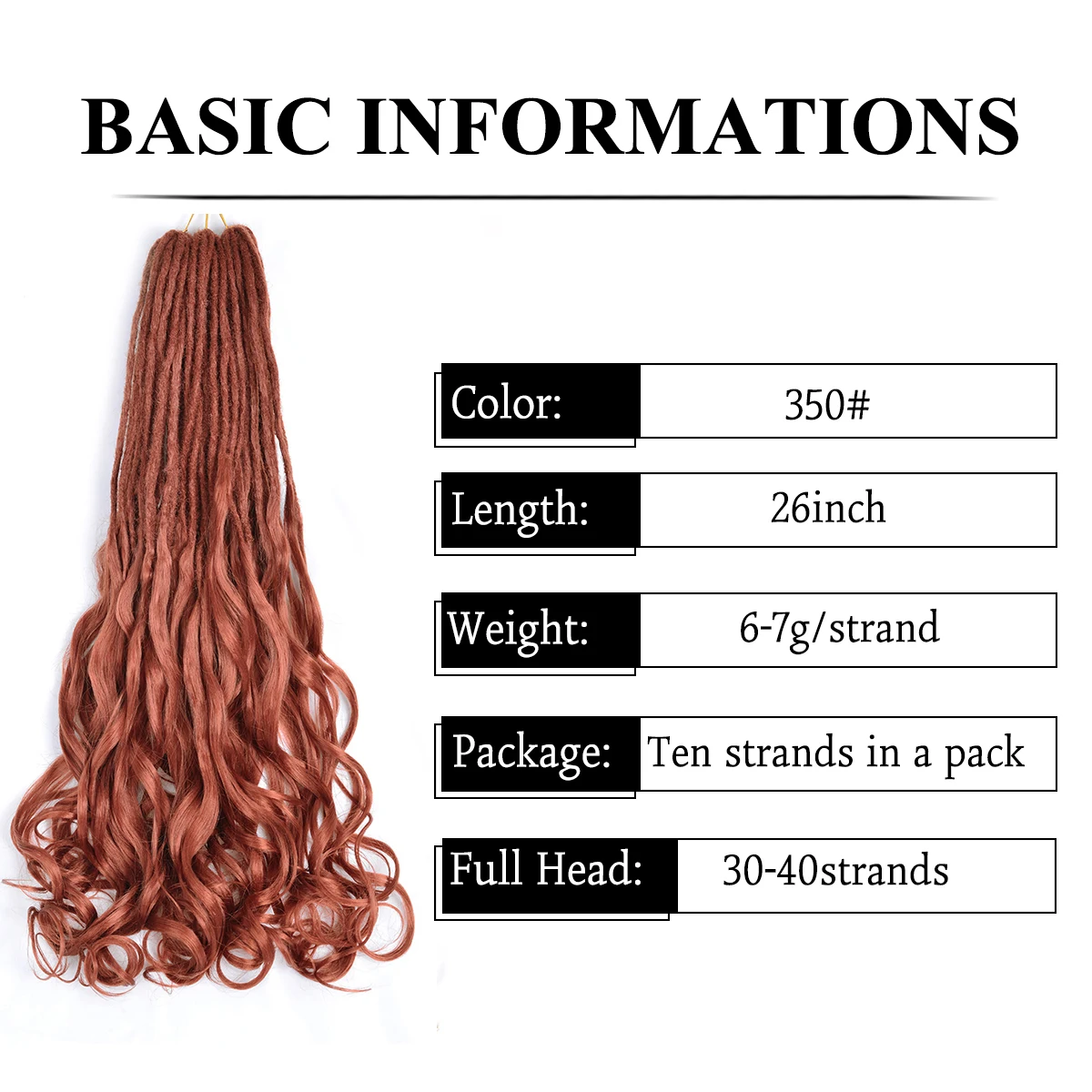 Synthetic Double Ended Dreadlock Extensions For Dreads Handmade Crochet End With French Curly Braiding Hair For Women 26inch