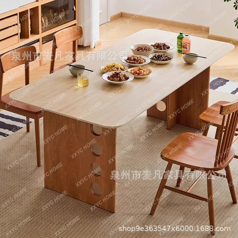Ltravertine rock slab dining table Household small apartment dining table
