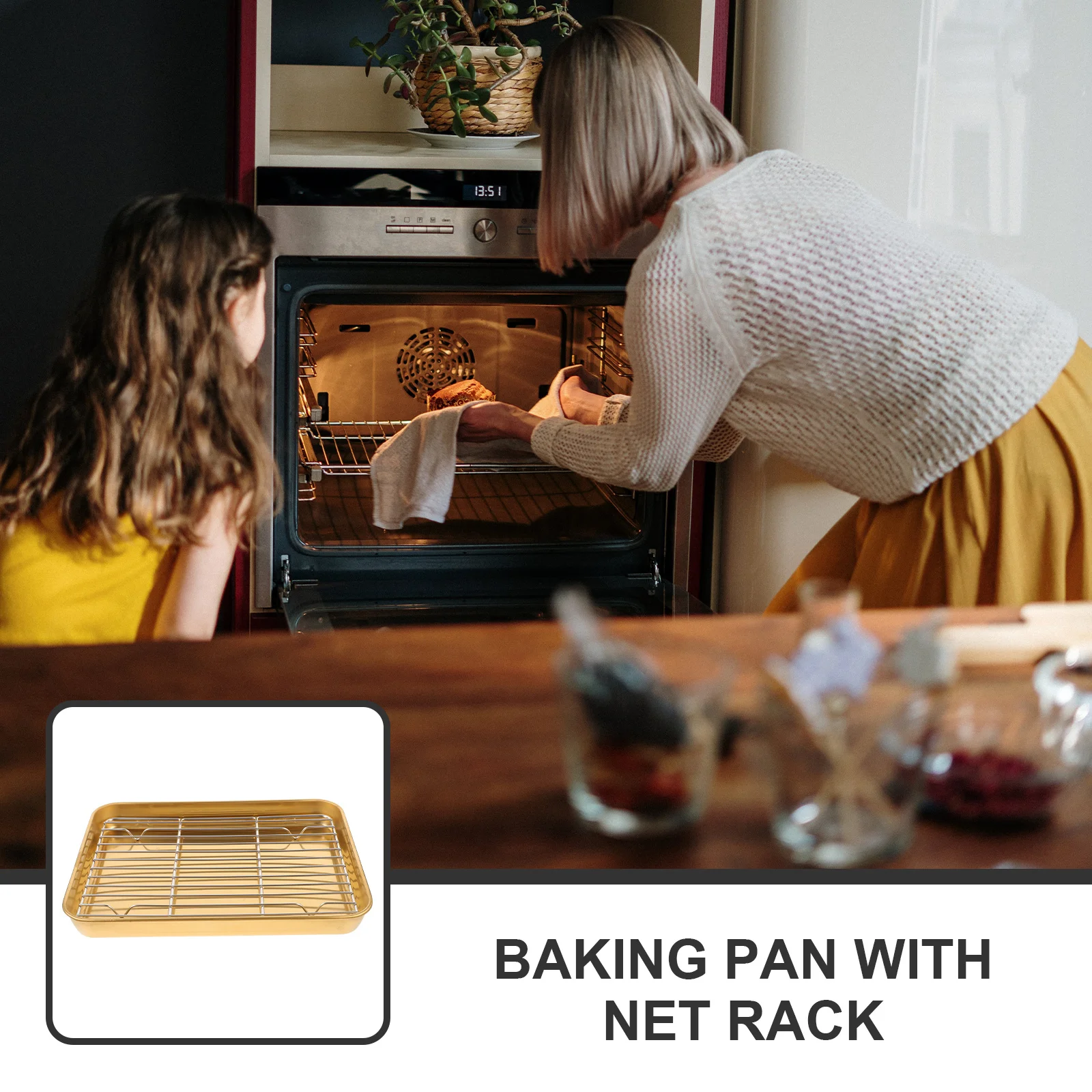 

1Set Stainless Steel Baking Tray with Net Rack Large Capacity Multifunctional Oven Tray Kitchen Baking Supply Rust Resistant